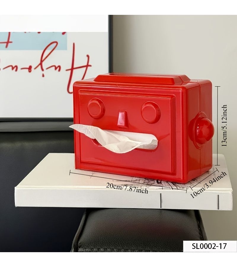 1pc Red Cartoon Plastic Robot Tissue Holder Cute Desktop Tissue Box for Living Room Bedroom Bathroom Home Decoration - Image 2