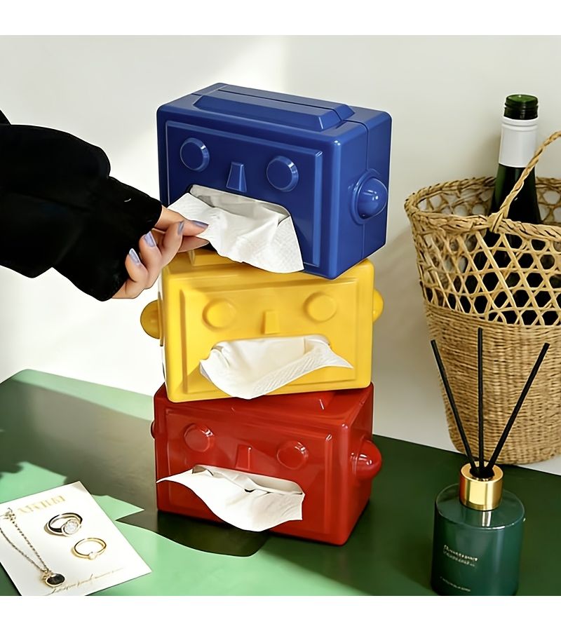 1pc Red Cartoon Plastic Robot Tissue Holder Cute Desktop Tissue Box for Living Room Bedroom Bathroom Home Decoration - Image 5