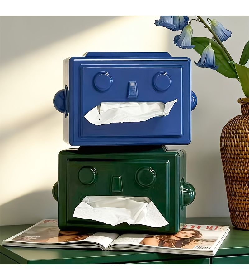 1pc Red Cartoon Plastic Robot Tissue Holder Cute Desktop Tissue Box for Living Room Bedroom Bathroom Home Decoration - Image 1