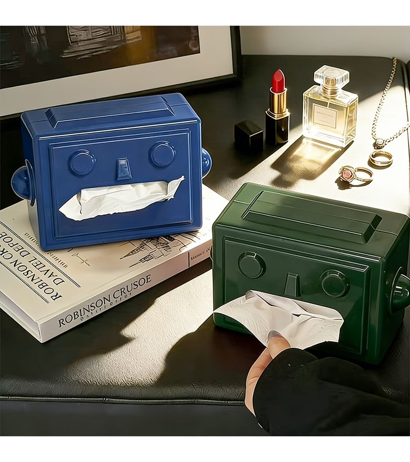 1pc Red Cartoon Plastic Robot Tissue Holder Cute Desktop Tissue Box for Living Room Bedroom Bathroom Home Decoration - Image 4
