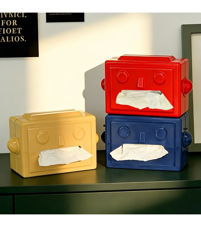 1pc Red Cartoon Plastic Robot Tissue Holder Cute Desktop Tissue Box for Living Room Bedroom Bathroom Home Decoration - Image 3