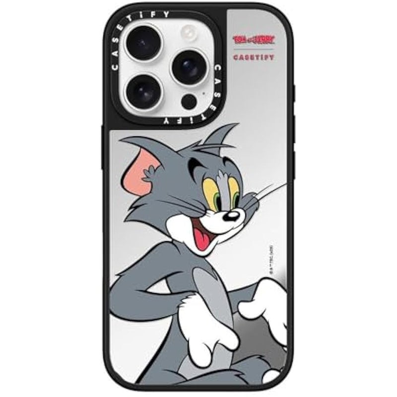 Casetify Mirror Case for iPhone 16 Pro 【Tom and Jerry Colab/Reflective / 4.9ft Drop Protection/Compatible with Magsafe】 - Tom Character - Silver on Black - Image 5