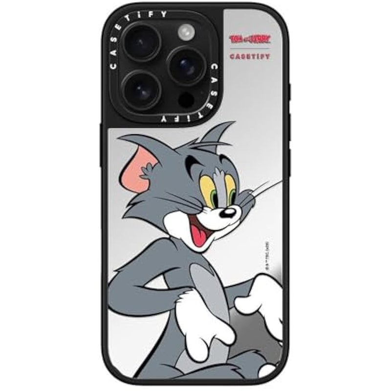 Casetify Mirror Case for iPhone 16 Pro 【Tom and Jerry Colab/Reflective / 4.9ft Drop Protection/Compatible with Magsafe】 - Tom Character - Silver on Black - Image 1