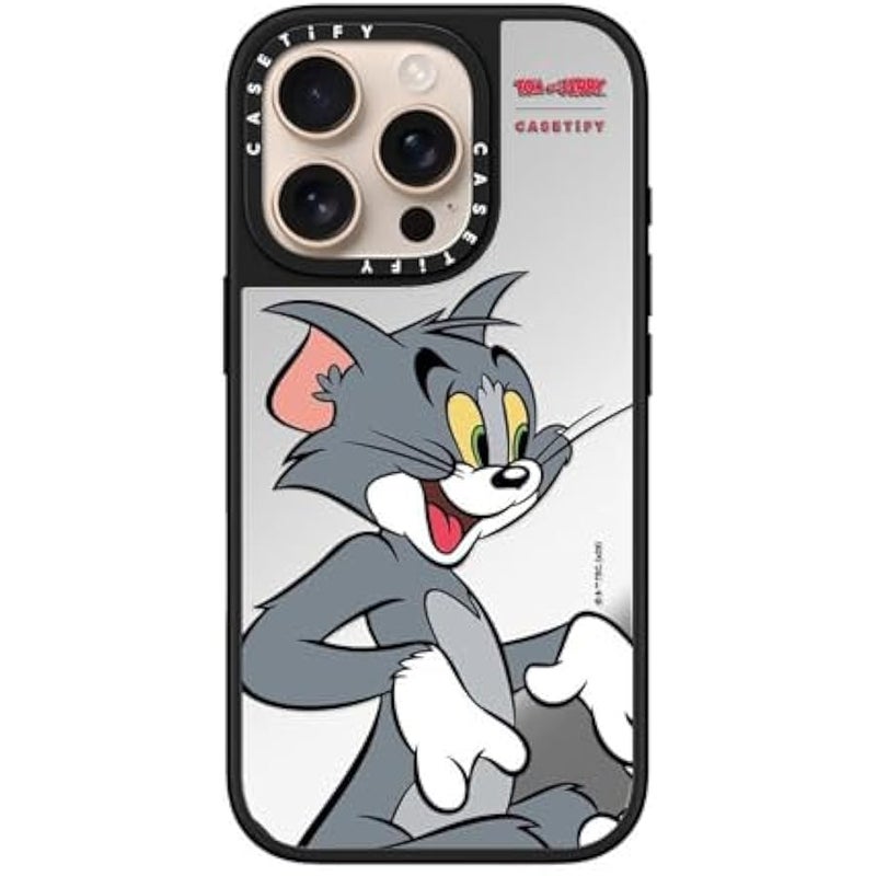 Casetify Mirror Case for iPhone 16 Pro 【Tom and Jerry Colab/Reflective / 4.9ft Drop Protection/Compatible with Magsafe】 - Tom Character - Silver on Black - Image 3