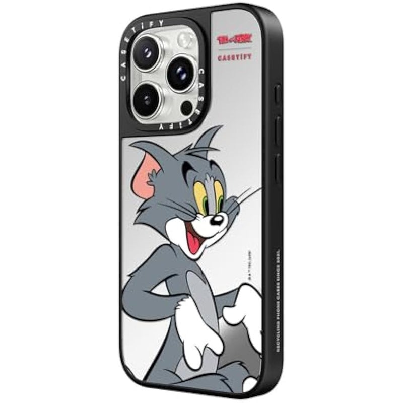 Casetify Mirror Case for iPhone 16 Pro 【Tom and Jerry Colab/Reflective / 4.9ft Drop Protection/Compatible with Magsafe】 - Tom Character - Silver on Black - Image 4