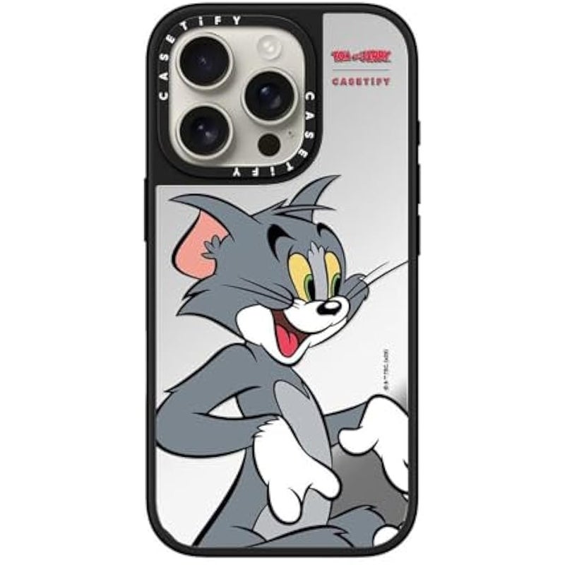 Casetify Mirror Case for iPhone 16 Pro 【Tom and Jerry Colab/Reflective / 4.9ft Drop Protection/Compatible with Magsafe】 - Tom Character - Silver on Black - Image 2