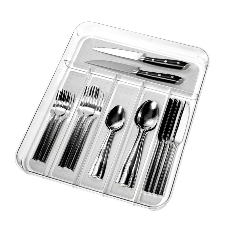 madesmart Silverware Tray Large Light Grey Clear Soft Grip Collection 6compartment Softgrip Lining Nonslip Feet BPAfree
