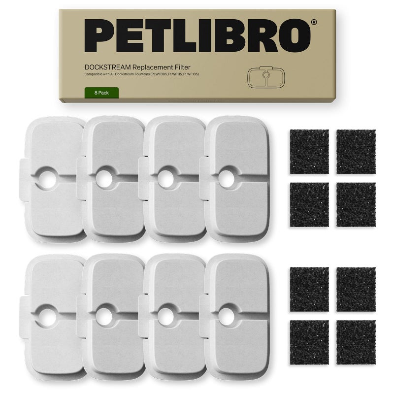 PETLIBRO Cat Water Fountain Filter Replacement, 8 Packs Pet Fountain Filter & Sponges for Dockstream WF106/WF116/WF105/WF115/WF005/WF305, 4 Months Set Easy-Swap PETLIBRO Cat Water Dispenser Filter - Image 1
