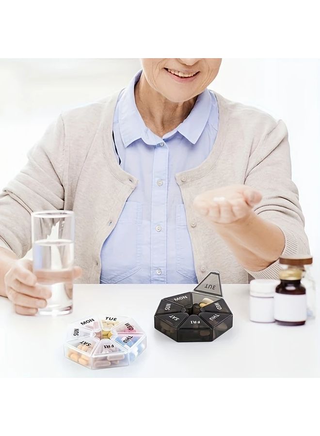 Portable Weekly Pill Organizer With Seven Compartments In Black - Image 4