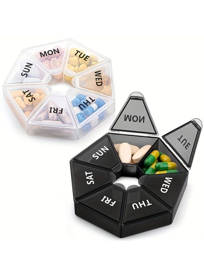 Portable Weekly Pill Organizer With Seven Compartments In Black - Image 2