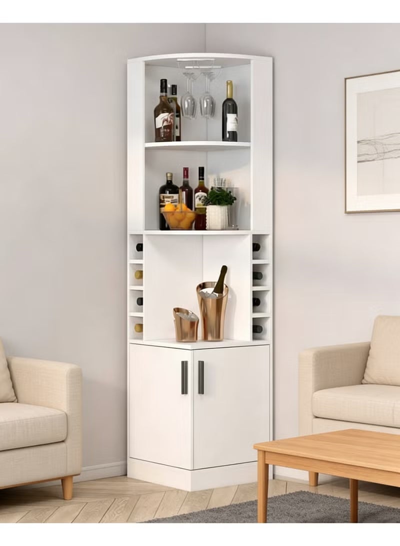 CityRiya-Long Wine Bar Rack Cabinet, Coffee Bar Cabinet with Glass Holder, Coffee Liquor Shelf, White Kitchen Sideboard and Buffet Cabinet, Kitchen Storage Rack with Wine Rack, Corner Storage Organizer for Home Bar (JJ001) - Image 1