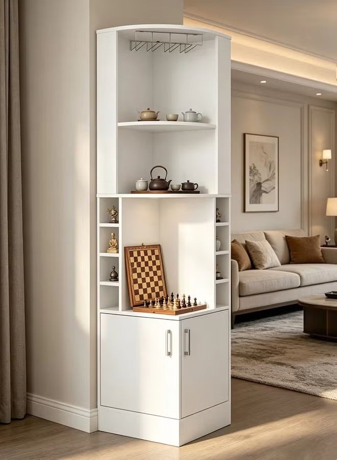 CityRiya-Long Wine Bar Rack Cabinet, Coffee Bar Cabinet with Glass Holder, Coffee Liquor Shelf, White Kitchen Sideboard and Buffet Cabinet, Kitchen Storage Rack with Wine Rack, Corner Storage Organizer for Home Bar (JJ001) - Image 2
