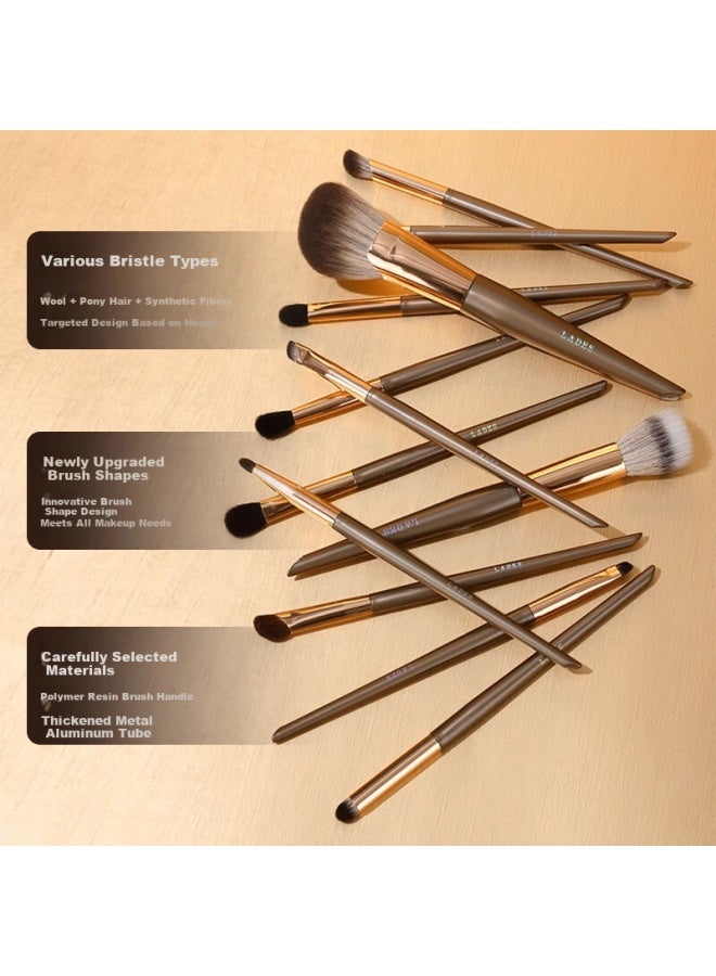 Lades 12-piece Gold Dragon Makeup Brush Set Animal Hair Concealer Contour Lip Detail Brushes Beauty Tools - Image 5
