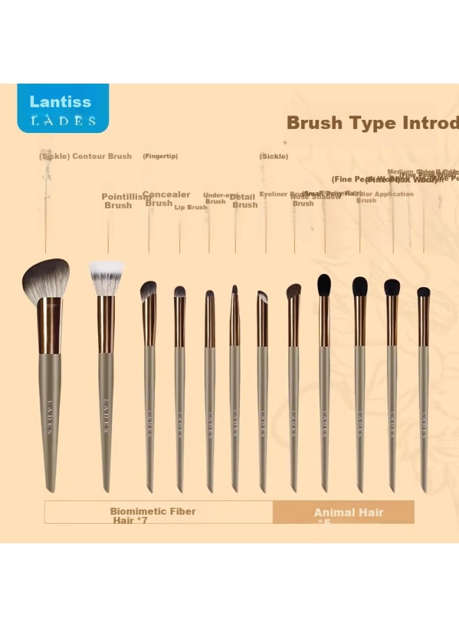 Lades 12-piece Gold Dragon Makeup Brush Set Animal Hair Concealer Contour Lip Detail Brushes Beauty Tools - Image 4