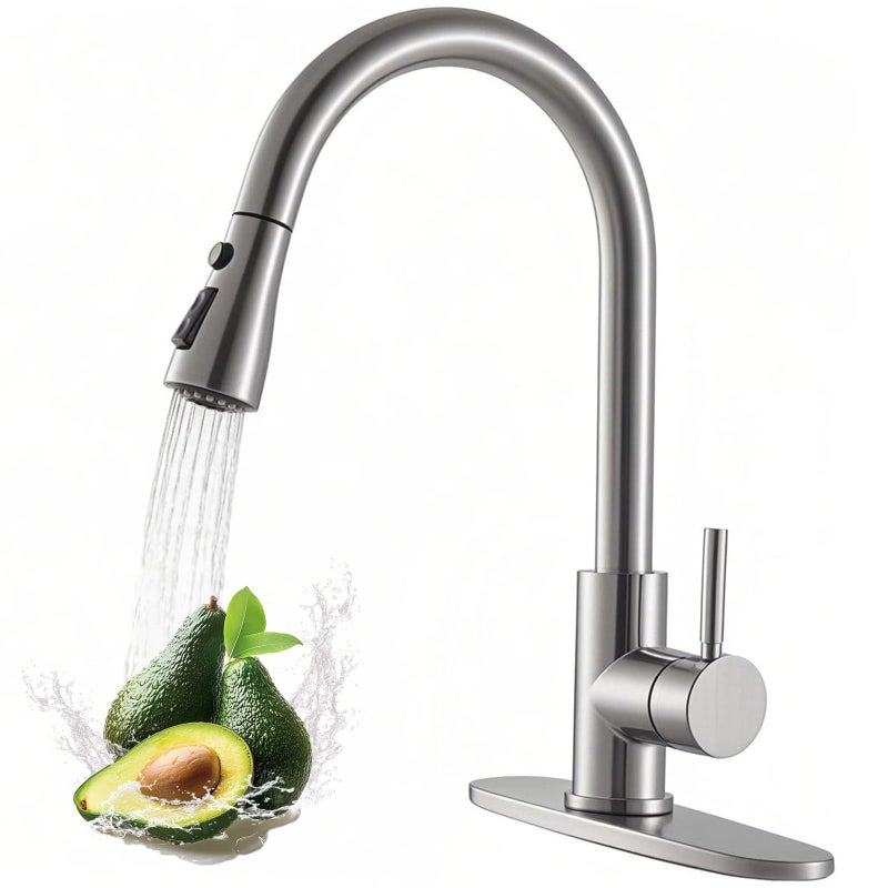 VAPSINT Kitchen Faucet, Brushed Nickel Kitchen Faucet with Pull Down Sprayer, High Arc Single Handle Commercial Stainless Steel Kitchen Sink Faucet 1 or 3 Hole for Farmhouse, RV, Laundry & Bar - Image 1