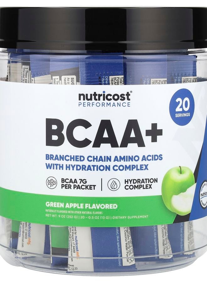 Nutricost Performance BCAA+ Green Apple 20 Packets 0.5 oz (13 g) Each - Image 1
