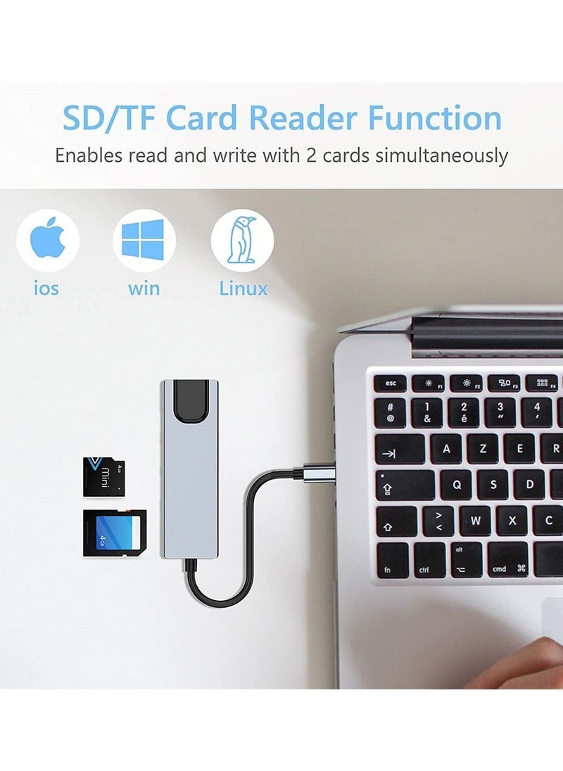 واي آند دي USB C Hub محول من النوع متعدد المنافذ 6 في 1 مع منفذ إيثرنت بيانات 3.0 متوافق أجهزة MacBook Pro Chromebook XPS  - Image 4