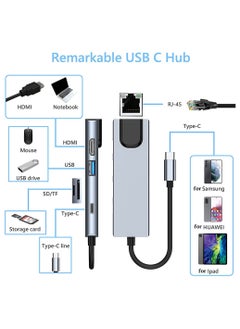 واي آند دي USB C Hub محول من النوع متعدد المنافذ 6 في 1 مع منفذ إيثرنت بيانات 3.0 متوافق أجهزة MacBook Pro Chromebook XPS  - Image 2
