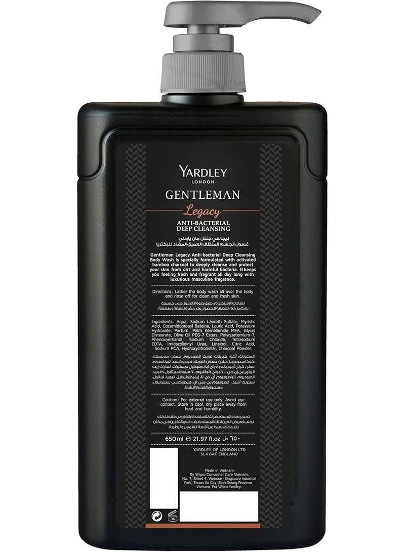 Yardley Body Wash Gentleman Legacy For Men'S Anti Bacterial Deep Cleansing 650 ML - Image 2