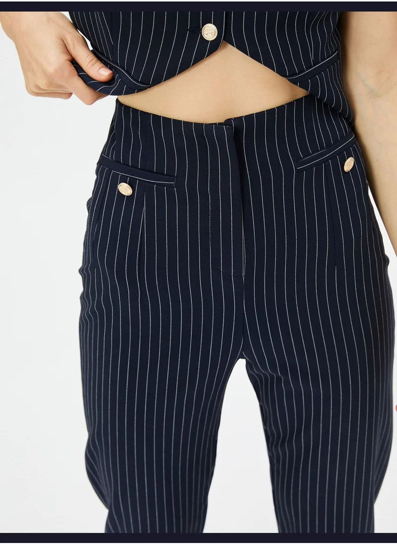 كوتون High Rise Button Detail Cigarette Trousers