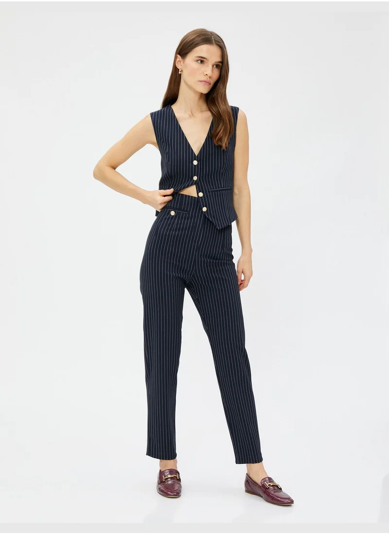 KOTON High Rise Button Detail Cigarette Trousers