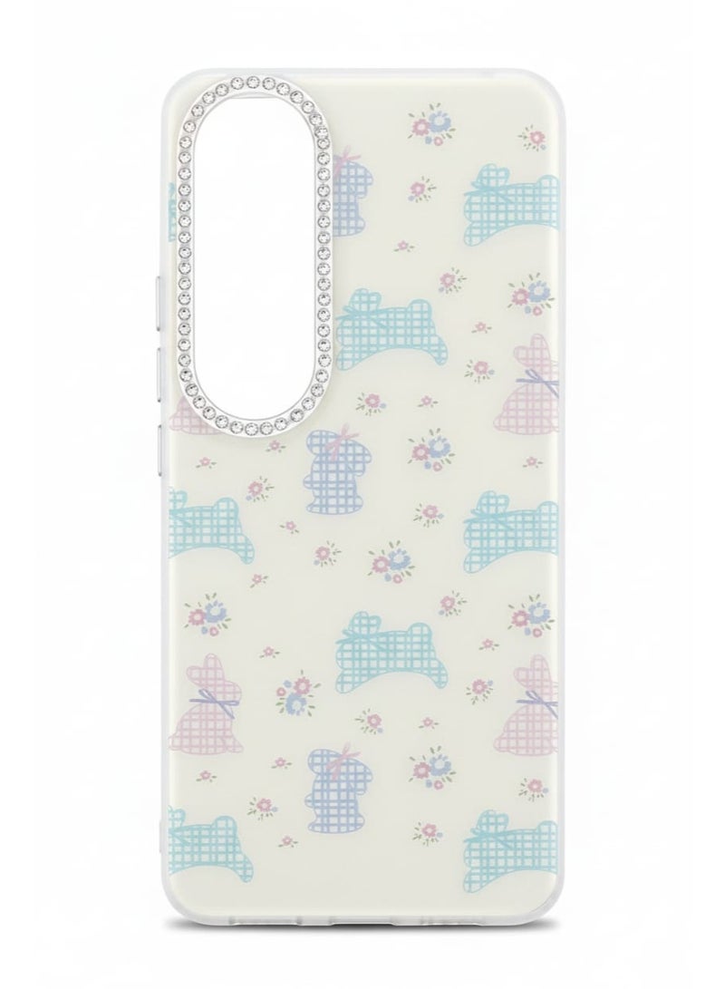 A luxurious case for Vivo V50 Lite  , adorned with cute bunnies and flowers.