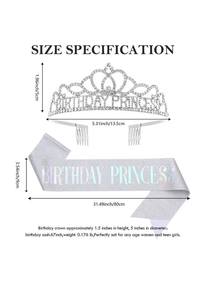 Aaiffey - Birthday Tiaras For Womenbirthday Girl Crown "Birthday Princess" Sash Setglitter Birthday Sash Rhinestone Princess Crown Birthday Gift Parties Decorations Crystal Hair Accessories(Rose Gold) - Image 1