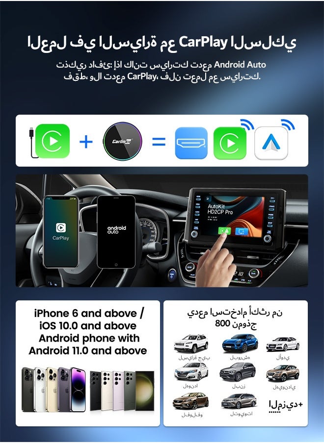 2025 CarlinKit HD2CP Pro CarPlay To HDMI 3-In-1 Wireless CarPlay Android Auto Smart Car Box Plug&Play 2K Video Streaming Box