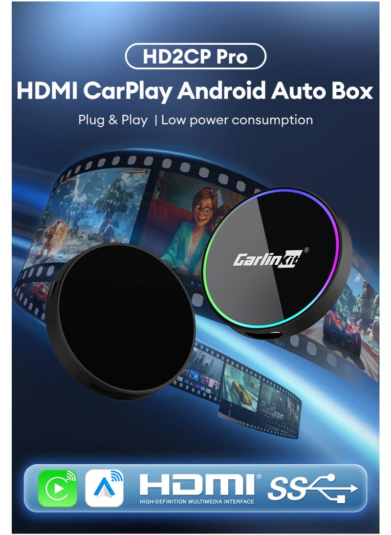 2025 CarlinKit HD2CP Pro CarPlay To HDMI 3-In-1 Wireless CarPlay Android Auto Smart Car Box Plug&Play 2K Video Streaming Box