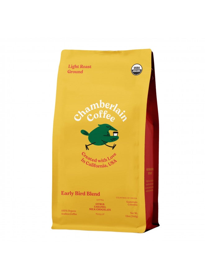 Chamberlain Coffee Early Bird Blend - Light Roast Ground Coffee Beans with Notes of Citrus, Caramel & Milk Chocolate - Specialty Ground Coffee Freshly Roasted In California - 12 oz - Image 1