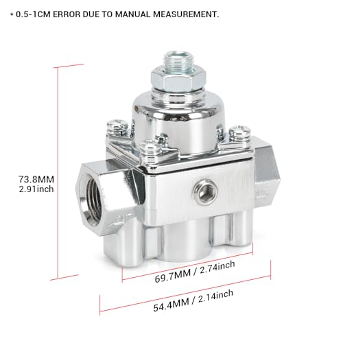 FQRANBO 12-804 Adjustable Fuel Pressure Regulator with Gauge, Compatible with Holley and Edelbrock Carburetors, 1-4 PSI, 3/8" NPT, 1-in 2-Out - Image 2