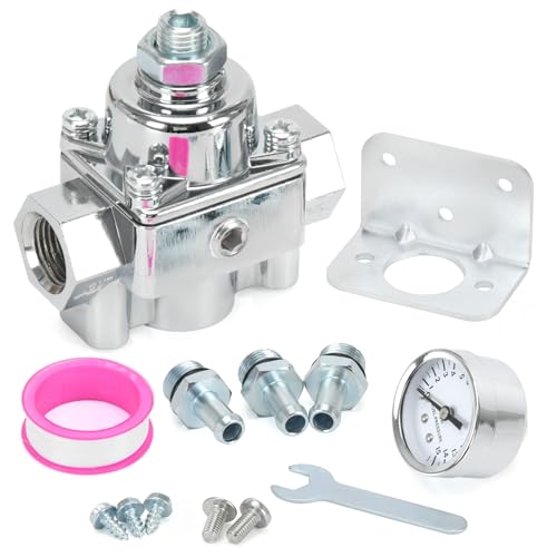 FQRANBO 12-804 Adjustable Fuel Pressure Regulator with Gauge, Compatible with Holley and Edelbrock Carburetors, 1-4 PSI, 3/8" NPT, 1-in 2-Out - Image 1