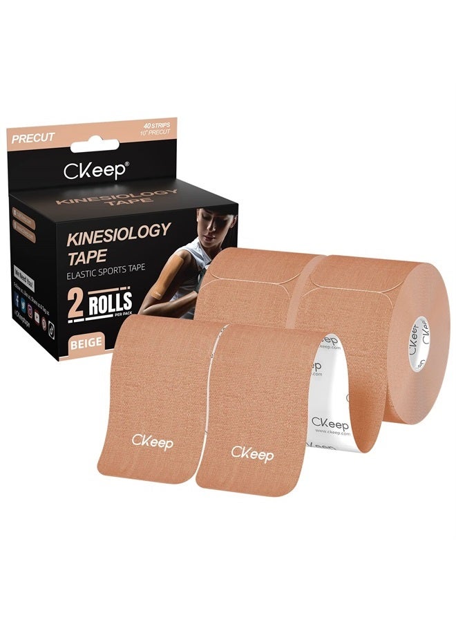 Ckeep شريط كينيسيولوجي (2 لفة)، شريط قطن مرن أصلي عالي الجودة، 33 قدم 40 شريط مقصوص مسبقًا، شريط ك ك hypoallergenic ومقاوم للماء لتخفيف آلام العضلات ودعم المفاصل - Image 1
