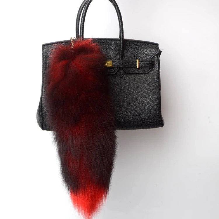 Bluejw Realistic Black White Red Yellow Blue Fox Tail Keychain – Plush Furry Wolf Tail Keyring for Kids, Halloween Cosplay Costume Accessory & Cat Toy - Image 1