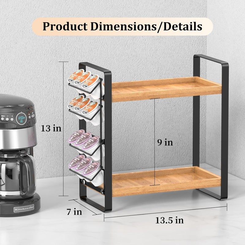 LEMIKKLE Coffee Station Organizer for Counter,Condiment Storage Caddy for Kitchen,2 Tier Wooden Shelf for Coffee Bar Accessories,Coffee Bar Organizer for Kitchen, Home, Office-Brown - Image 5