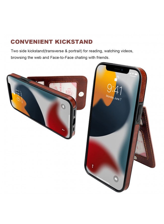 KIHUWEY KIHUWEY Compatible with iPhone 13 Pro Case Wallet with Credit Card Holder, Premium Leather Magnetic Clasp Kickstand Heavy Duty Protective Cover for iPhone 13 Pro 6.1 inch(Brown)  - Image 4