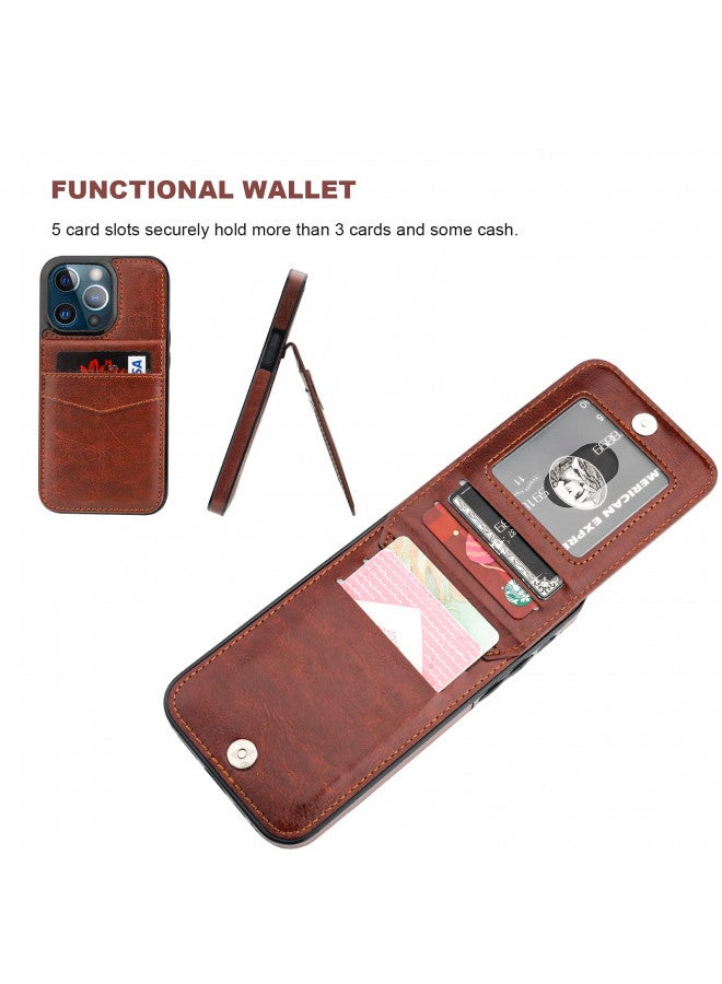 KIHUWEY KIHUWEY Compatible with iPhone 13 Pro Case Wallet with Credit Card Holder, Premium Leather Magnetic Clasp Kickstand Heavy Duty Protective Cover for iPhone 13 Pro 6.1 inch(Brown)  - Image 3
