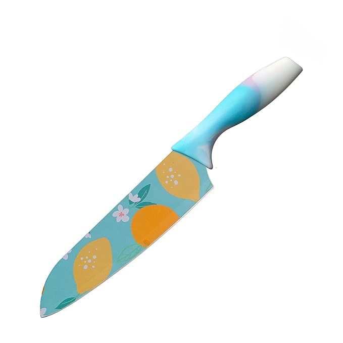 LYBAA Colorful Kitchen Knife Set with Protective Sheaths Ultra Sharp Chefs Knife High Carbon Steel Blades with Special NonStick Coating 1 Pcs Blue - Image 1