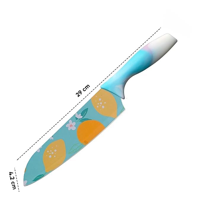 LYBAA Colorful Kitchen Knife Set with Protective Sheaths Ultra Sharp Chefs Knife High Carbon Steel Blades with Special NonStick Coating 1 Pcs Blue - Image 2