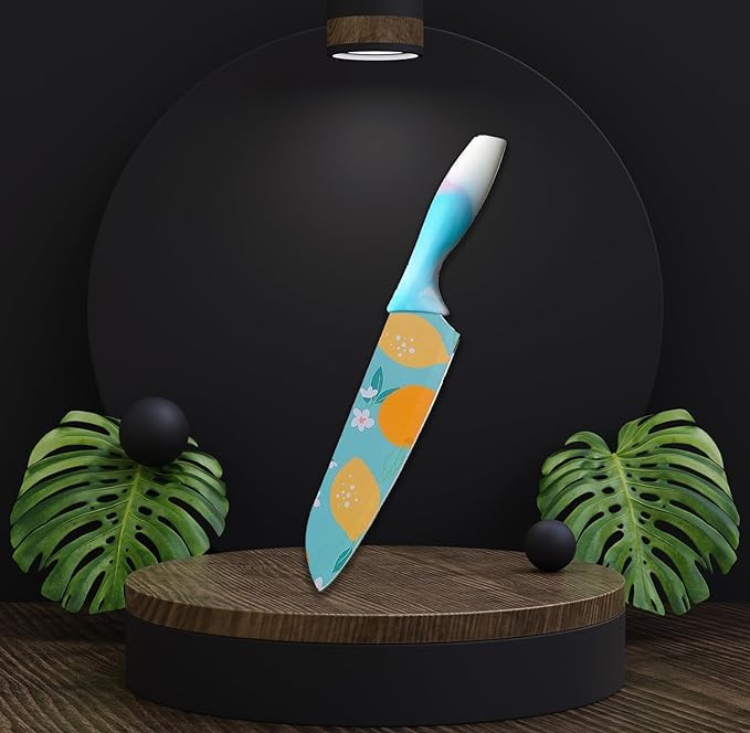 LYBAA Colorful Kitchen Knife Set with Protective Sheaths Ultra Sharp Chefs Knife High Carbon Steel Blades with Special NonStick Coating 1 Pcs Blue - Image 4