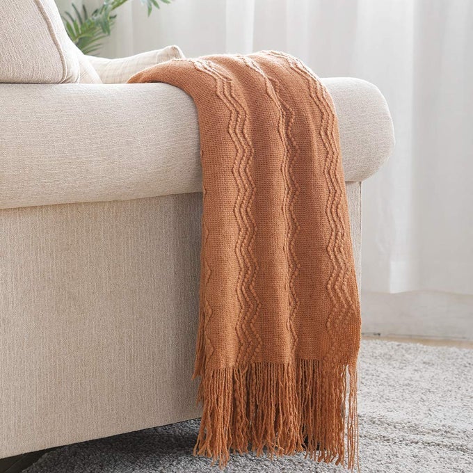 ALMOND THROW BLANKET 50X60 INCHES THROW TEXTURED SOLID SOFT SOFA COUCH DECORATIVE KNIT BLANKET