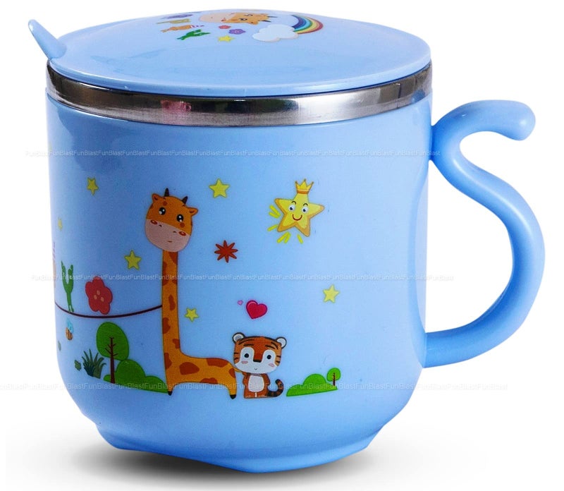 FunBlast Milk Mug for Kids – Cartoon Design BPA Free Mug with Lid for Kids, Stainless Steel 304 Cup/Mug for Kids & Toddlers, Double Wall Vacuum Insulated Cup – 260 ML (Peach) - Image 1