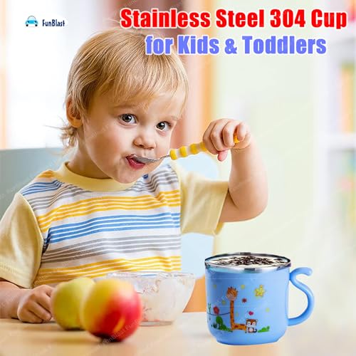 FunBlast Milk Mug for Kids – Cartoon Design BPA Free Mug with Lid for Kids, Stainless Steel 304 Cup/Mug for Kids & Toddlers, Double Wall Vacuum Insulated Cup – 260 ML (Peach) - Image 4
