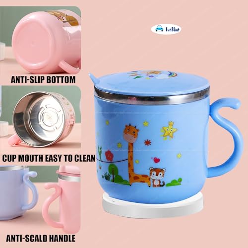 FunBlast Milk Mug for Kids – Cartoon Design BPA Free Mug with Lid for Kids, Stainless Steel 304 Cup/Mug for Kids & Toddlers, Double Wall Vacuum Insulated Cup – 260 ML (Peach) - Image 5
