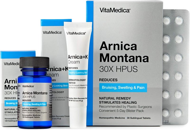 VitaMedica VitaMedica | Arnica & Vitamin K Cream + Arnica Montana 30X (Bottle & Blister Pack) Bundle | for Bruising, Swelling, Inflammation & Pain Relief | Softens, Calms, Moisturizes, & Restores Bruised Skin 