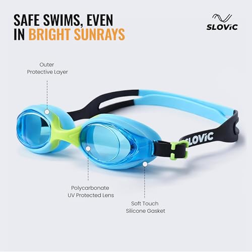 SLOVIC Swimming Goggles for Kids 10-14 Years with Silicon Nose Bridge | Accessories for Kids | Anti-Fog & UV Protected Goggles for Kid | Swimming Glasses for Kid with Adjustable Straps | Blue - Image 2