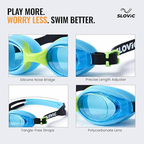 SLOVIC Swimming Goggles for Kids 10-14 Years with Silicon Nose Bridge | Accessories for Kids | Anti-Fog & UV Protected Goggles for Kid | Swimming Glasses for Kid with Adjustable Straps | Blue - Image 4