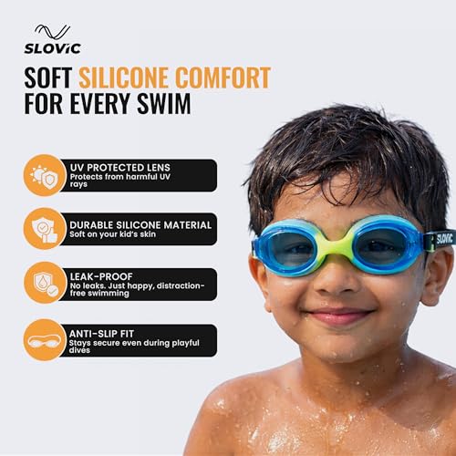 SLOVIC Swimming Goggles for Kids 10-14 Years with Silicon Nose Bridge | Accessories for Kids | Anti-Fog & UV Protected Goggles for Kid | Swimming Glasses for Kid with Adjustable Straps | Blue - Image 3