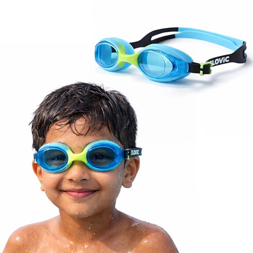 SLOVIC Swimming Goggles for Kids 10-14 Years with Silicon Nose Bridge | Accessories for Kids | Anti-Fog & UV Protected Goggles for Kid | Swimming Glasses for Kid with Adjustable Straps | Blue - Image 1