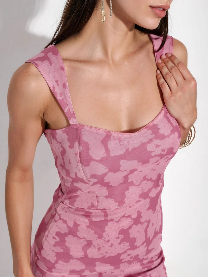 Hiccup Blush Pink Patterned Maxi Dress with Heart Collar for Women | Best Price UAE